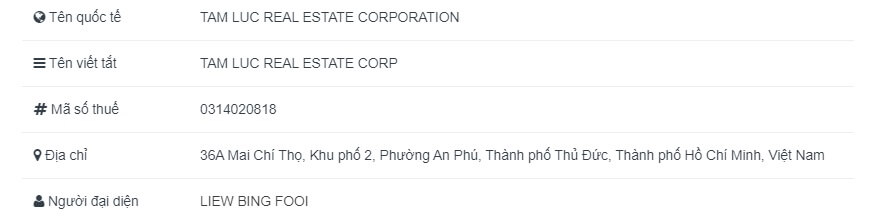 Người đại diện Công ty Cổ phần Bất dộng sản Tâm Lực đã được chuyển cho ông Liew Bing Fooi - Chủ tịch HĐQT Gamuda Land